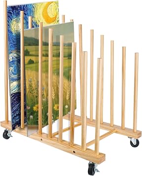 Art Storage Rack, Art Canvas Storage, 9 Section Wooden Painting Drying Rack Display Stand for Frames, Drawing Board, Canvas, Printed Matters Suitable for Studio, Gallery, Artwork Exhibition