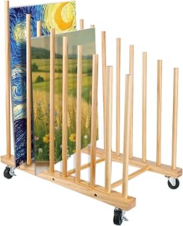 Art Storage Rack, Art Canvas Storage, 9 Section Wooden Painting Drying Rack Display Stand for Frames, Drawing Board, Canvas, Printed Matters Suitable for Studio, Gallery, Artwork Exhibition
