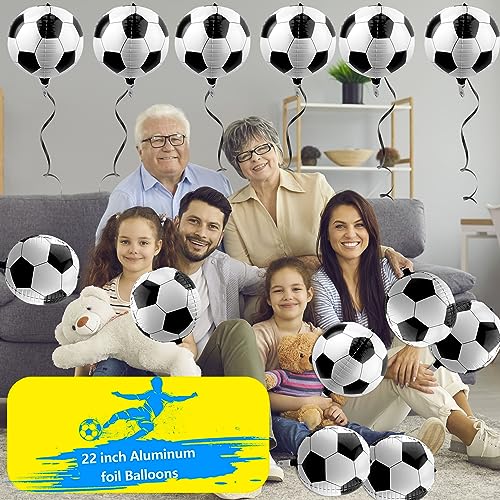 12 Pack 4D Soccer Ball Balloons 22 Inch Soccer Foil Balloons Soccer Helium Balloons for Soccer Birthday Themed World Cup Party Decorations - Thumbnail 3