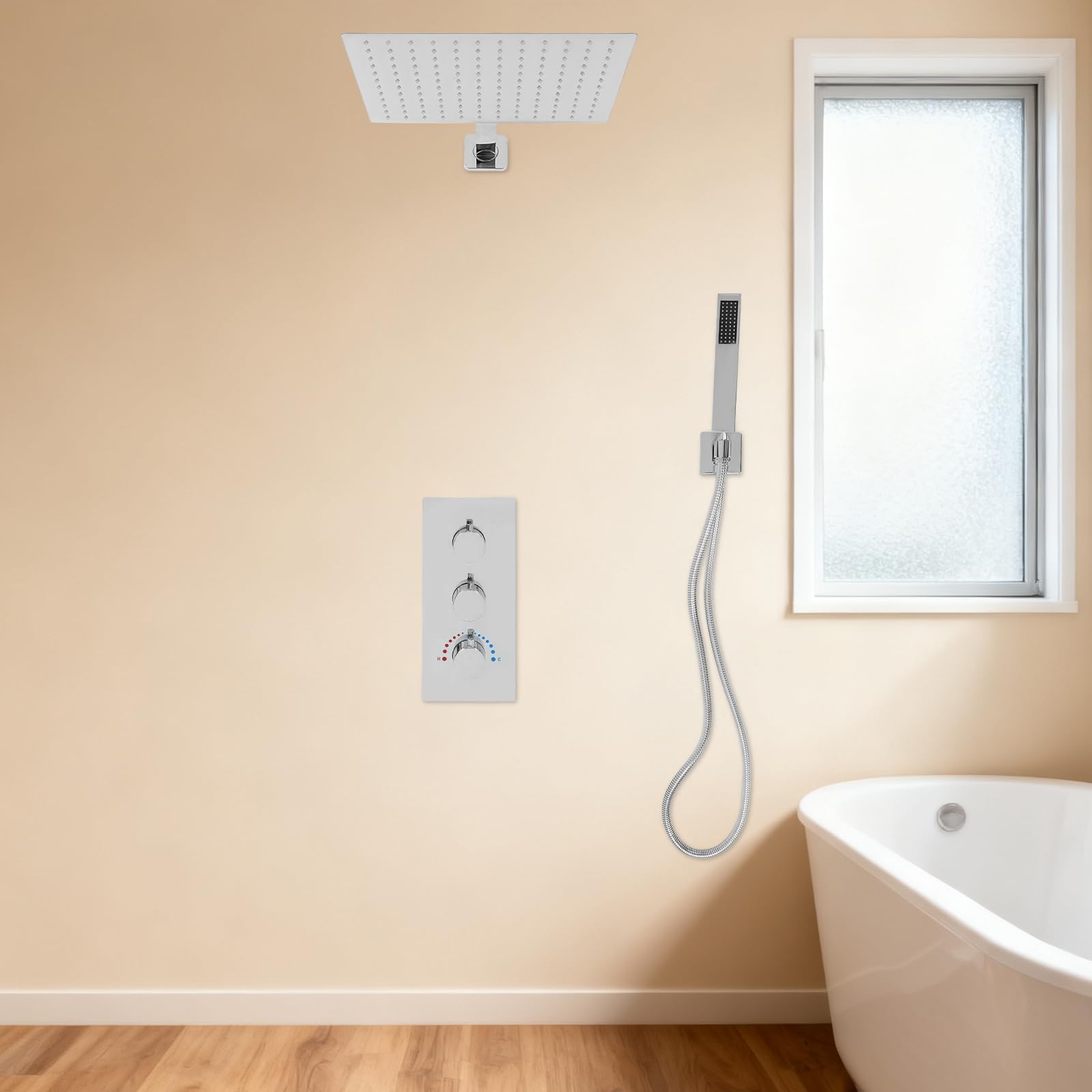 Zestaw podtynkowej baterii prysznicowej, system prysznicowy z deszczownicą 30 x 30 cm, armatura prysznicowa podtynkowa, kompletny zestaw ze słuchawką prysznicową, zestaw prysznicowy do łazienki