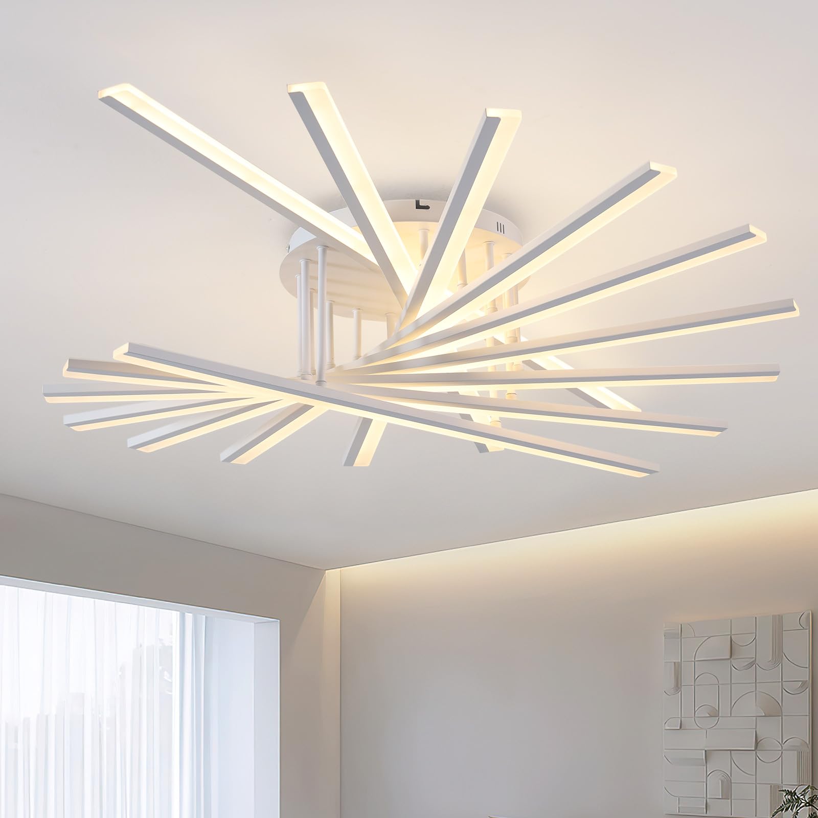 LED Deckenleuchte Moderne Dimmbare Deckenleuchten Dekorative Deckenlampen Mehrkopf Deckenlampe mit Fernbedienung Geeignet für Wohnzimmer Schlafzimmer Esszimmer Küche 9Lichtleisten Weiß