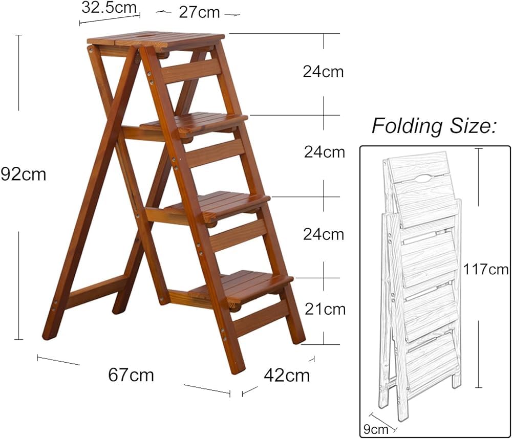 Escabeau pliable en bois massif – Escabeau portable multifonction pour la maison, le bureau et le jardin