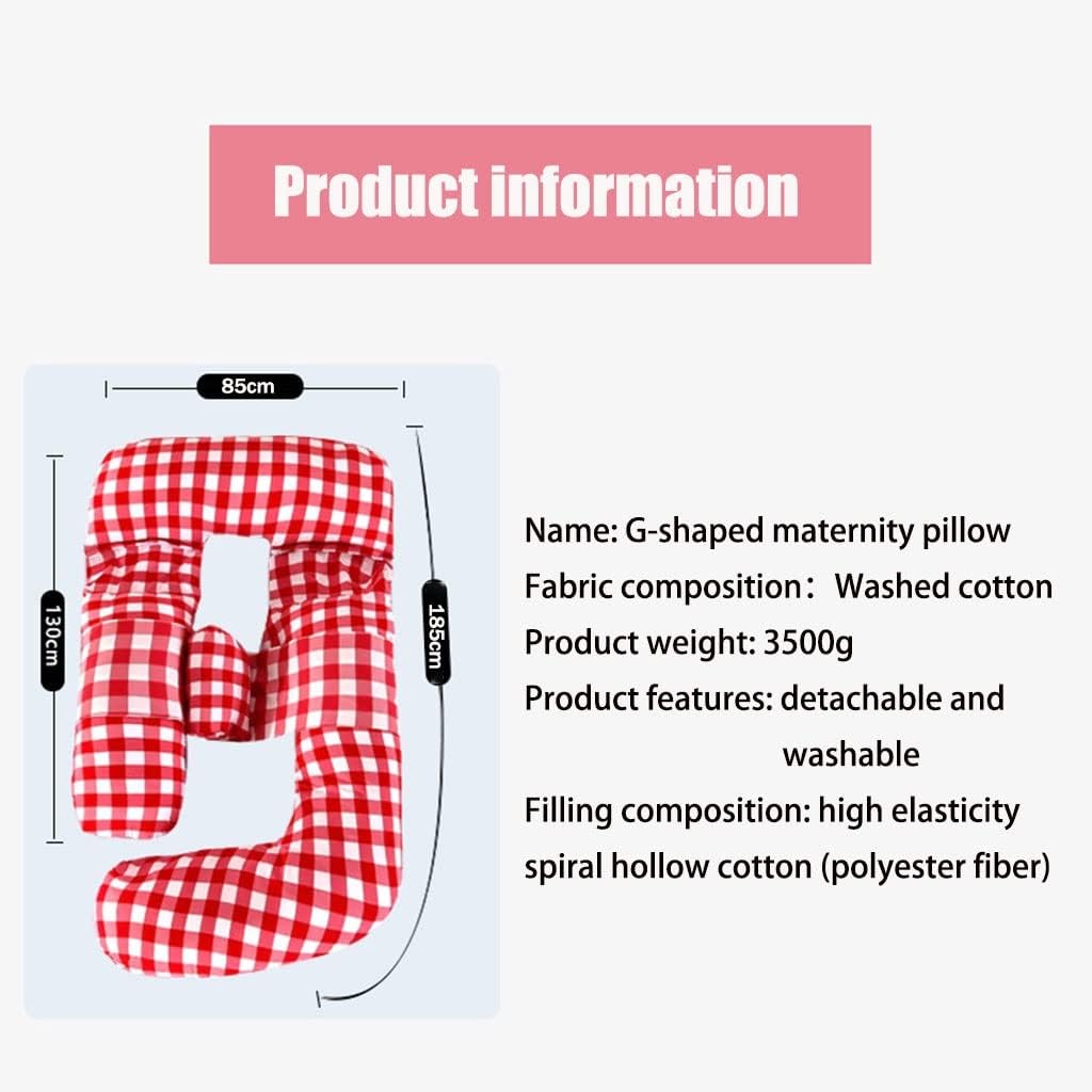 Pregnancy Pillow Comfortable Cotton G-Shaped Maternity Pillow Removable and Washable with Zip for Free Combination. Relief for Legs, Waist and Abdomen (Color : Red, Size : 185x85cm)