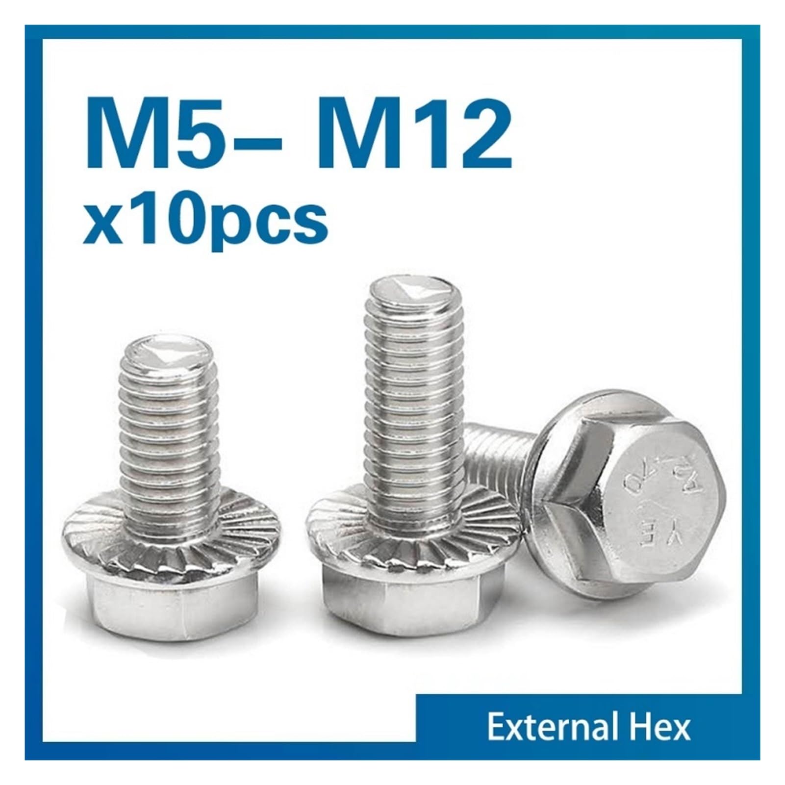 10 pz/lotto A 2-70 In Acciaio Inox Testa Esagonale Con Flangia Seghettata Vite Rondella Esagonale BoltM5 M6 M8 M10 M12(16mm x10pcs,M10)