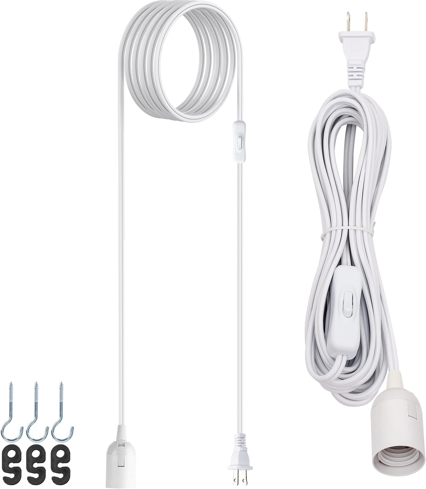 JACKYLED Extension Hanging Lantern Cord Cable 15Ft UL 360W with E26 E27 Socket On/Off Button Pendant Lighting