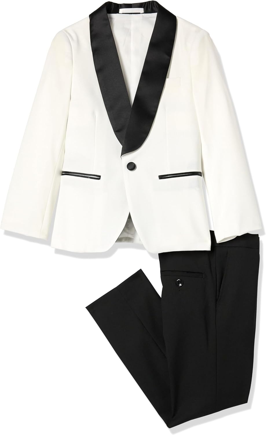 Isaac Mizrahi Boys' Boys' Slim Fit Contrast 2pc Shawl Collar Tuxedo Suit- Black Pants