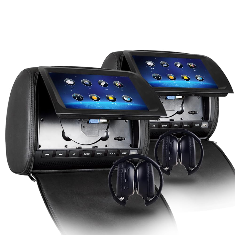 RoverOne 2 x 9'' Couverture de Fermeture à glissière Moniteur d'appui-tête de Voiture DVD vidéo Automatique Lecteur LCD TFT USB/SD/Jeu/Haut-Parleur + 2 Casques
