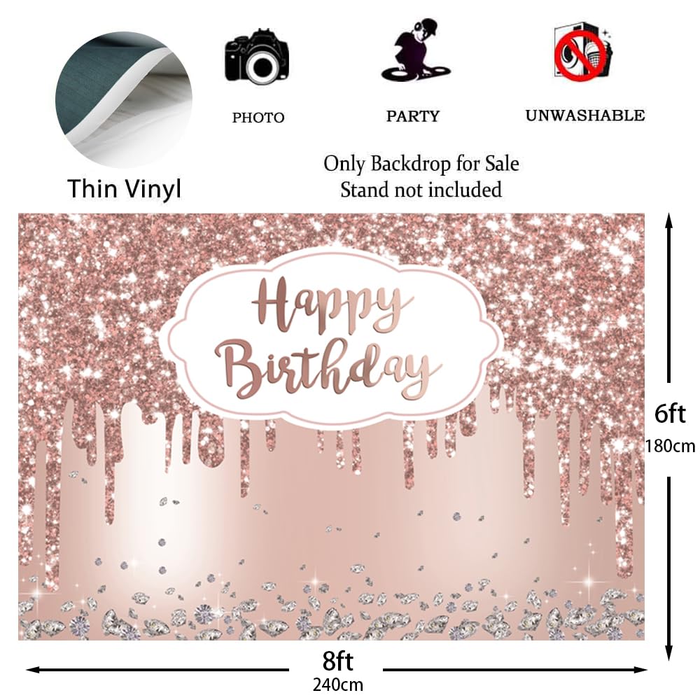 Geburtstag Hintergrund Rose Gold – Pink Glitzer & Blumen, 2,4 X 1,8 M, Für Fotoshootings & Partys