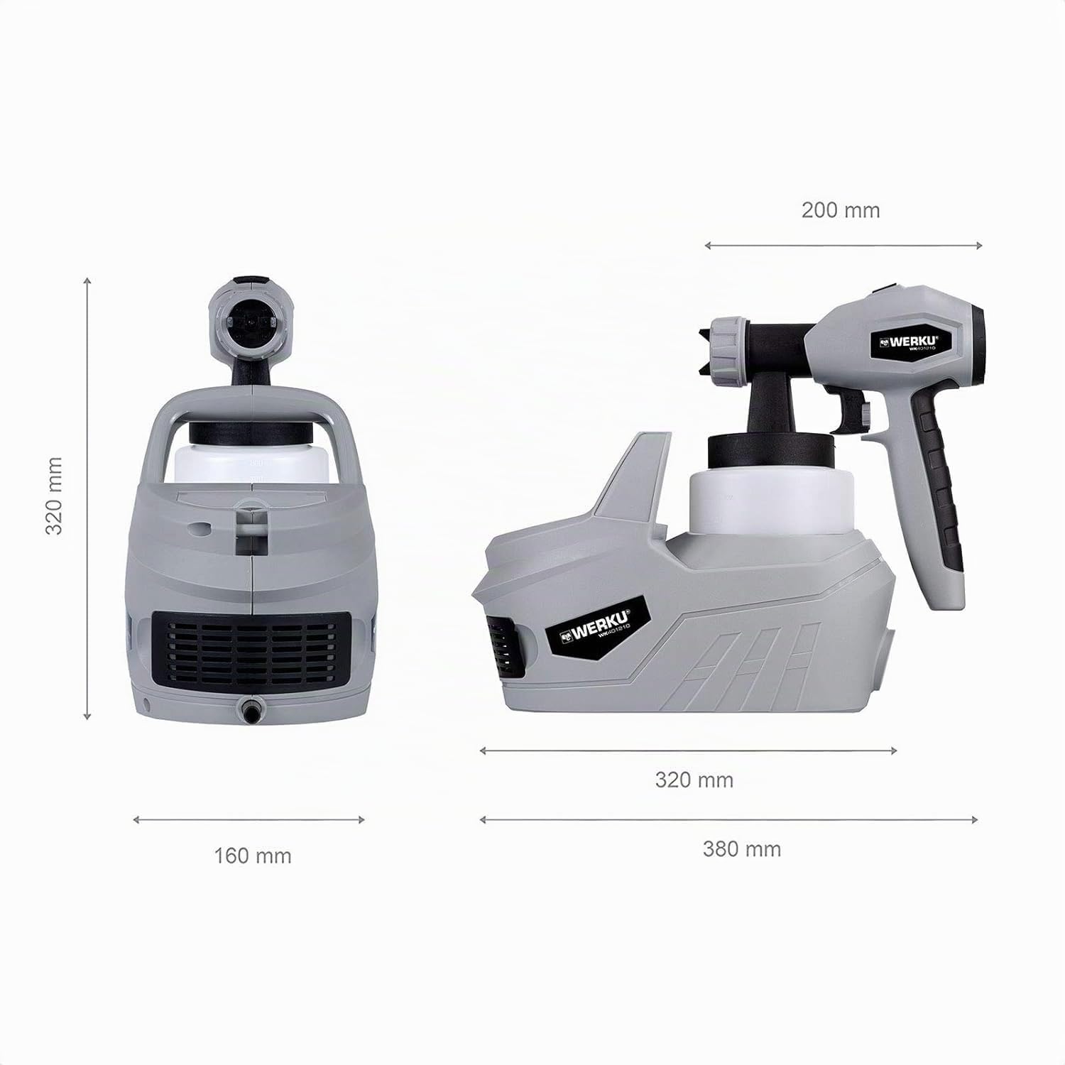 Werku WK401210, Pistola Pintar Succión Turbina, Calidad Profesional, Sistema Alto Volumen Baja Presión HVLP-I, Potencia 650 W, Depósito 800 ml, Paso Fluido 1.8-2.6 mm