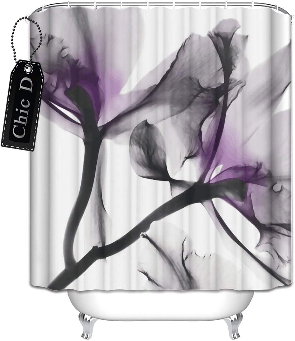 Chic D Home Decorations Contemporary X-Ray Flowers Shower Curtain, Floral, Lavender,72 x 72 Inch Long