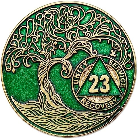 2 Year AA Medallion Reflex Green Glow In The Dark Gold Sobriety Chip - Foto 10