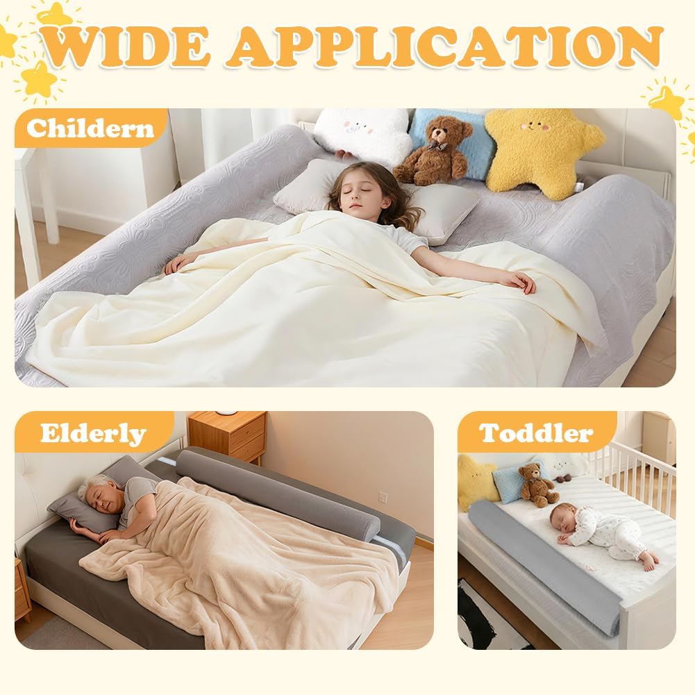DUJUIKE Barrera De Seguridad para Cama Infantil, Protector De Espuma, Barandilla Portátil para Bebés Y Ancianos, Ligera Parachoques De Cama, Protección contra Caídas (Gris Claro, 1-Pack (150cm))