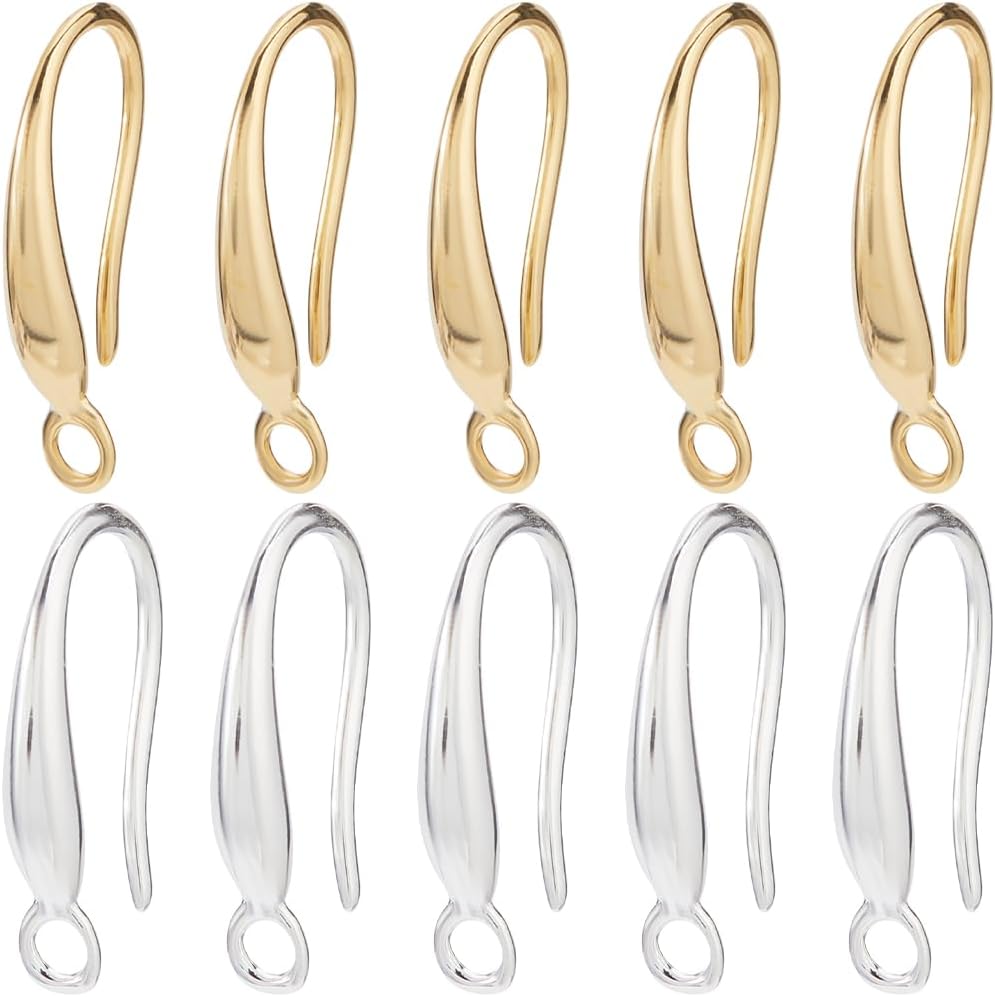 SUNNYCLUE 1 Box 40Pcs Fish Hook Earring Wires Dangle Earring Findings with Loops Real 24K Gold Plated Brass French 925 Sterling Silver Plated Earring Hooks for Jewelry Making Earrings DIY Crafting