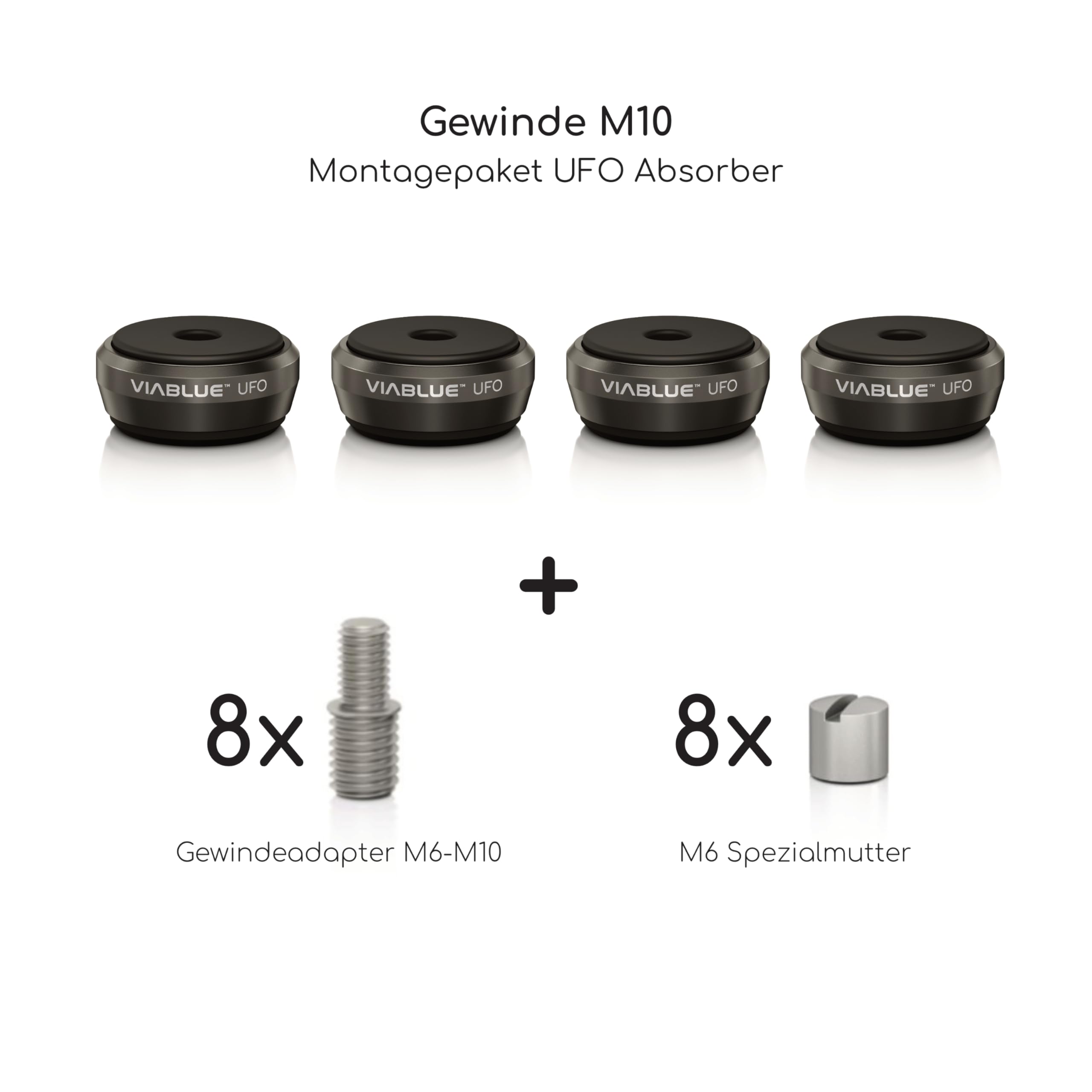 VIABLUE UFO Absorber * Ø 3,5 cm * Shock-, Resonanz,- Schwingungsdämpfer für Lautsprecher, Subwoofer und vibrierende Geräte * schwarz * Set 4 Stück