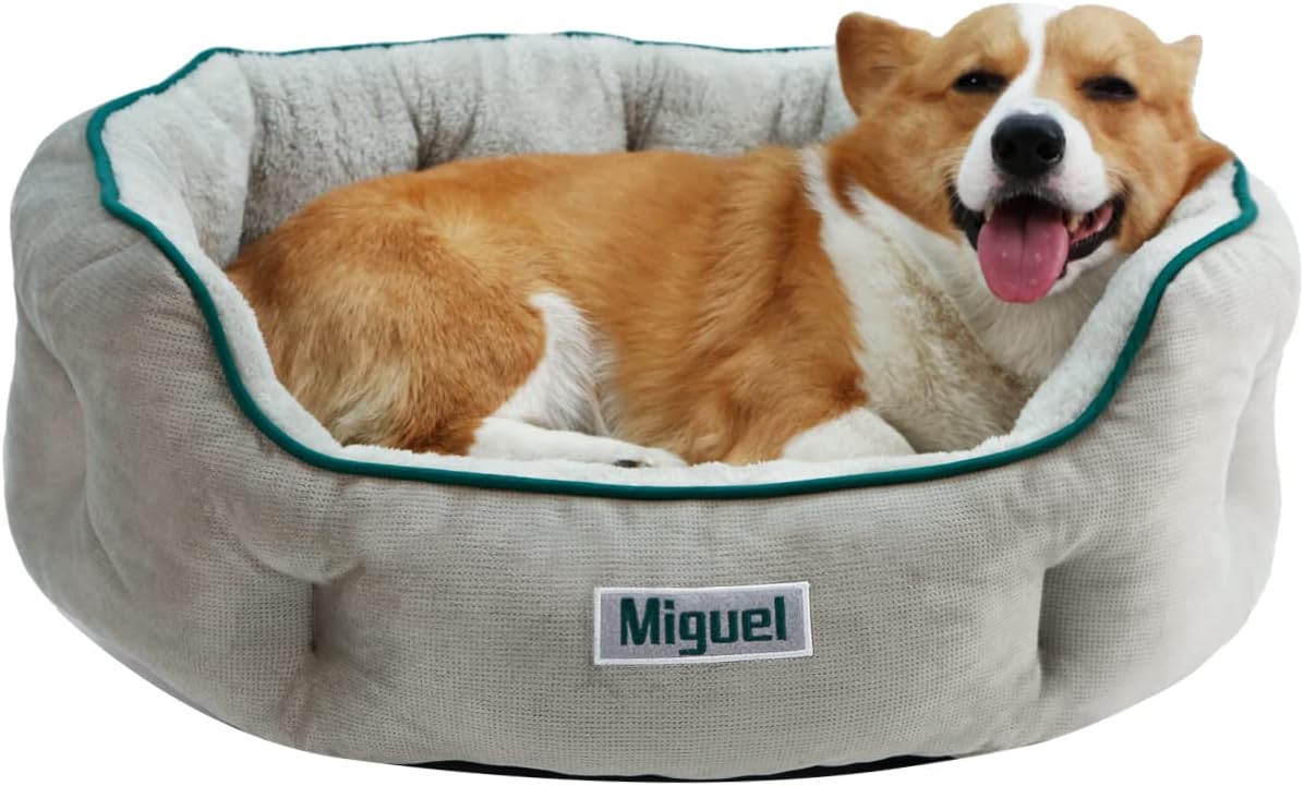 Miguel Round Oval Bolster Dog Cat Bed for Medium Small Dog Machine Washable Removable Cushion, Medium Square Cuddle Pet Bed(26" x 22" x…