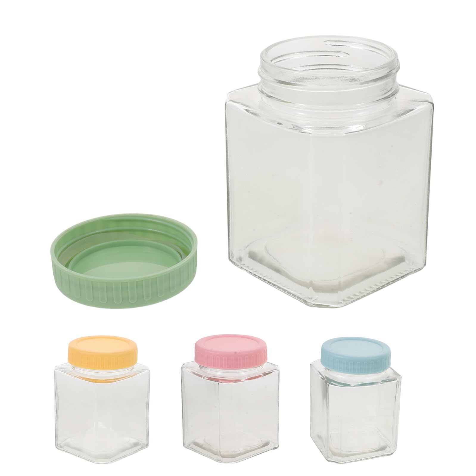 TOYANDONA Barattoli Quadrati in Vetro Ermetici 500Ml Set da 4 con Coperchi Colorati Contenitori per la Conservazione di Alimenti e Caffè per Cucina Dispensa e Bar
