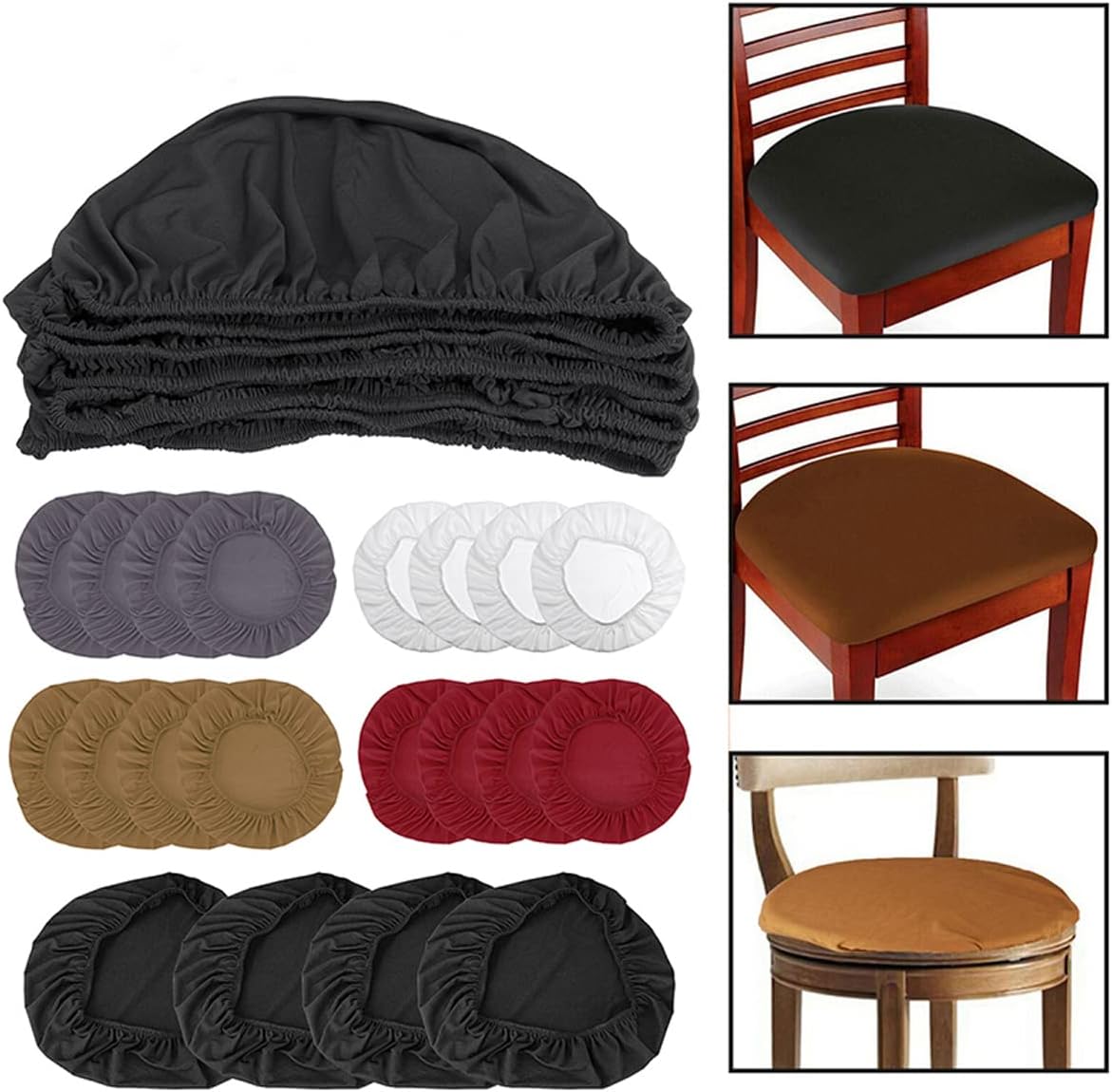 4pcs Stretch Elastic Dining Chair Seat Covers, Universal Bar Stool Cover Round Chair Slipcover - Easy Fit Seat Covers,Grey