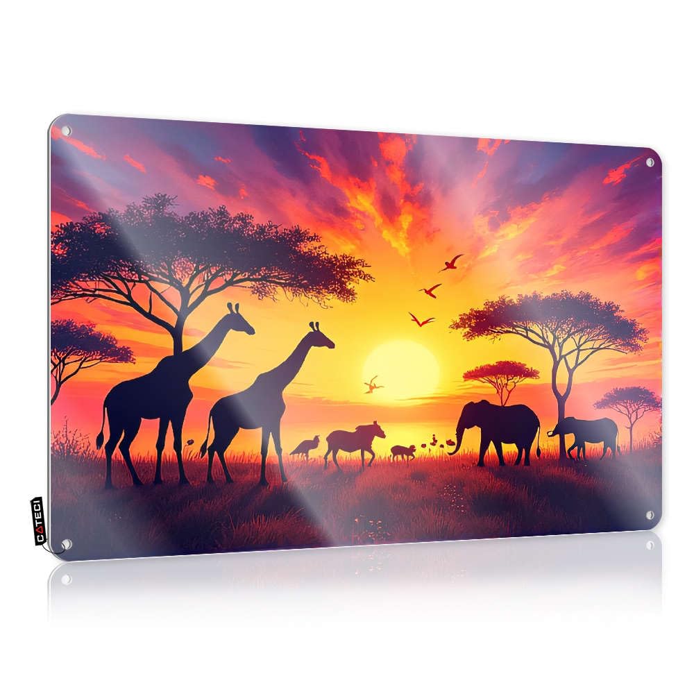 Sujd Colour Painting Trespassing Farmhouse Signs - African Savannah At Sunset With Giraffes, Elephants, And Birds. Nice Metal Wall Art Ready To Hang For Tiki Bar(30X40cm)
