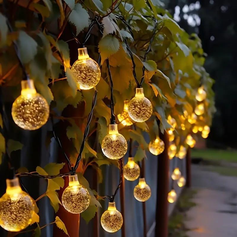 Image of 20 LED Solar Globe String Lights from Waterproof IP6515.3 Feet Outdoor Fairy Lights with 8 Modes Length | Warm White Decorative Lights for Garden, Patio, Balcony & Festive Decor.