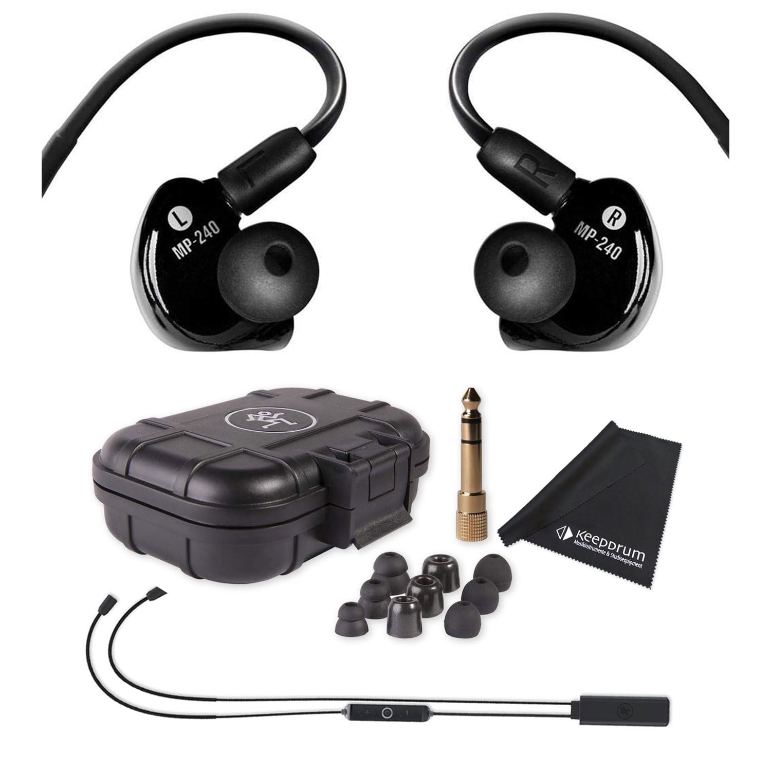 Mackie MP-240 słuchawki douszne z adapterem Bluetooth i chusteczką keepdrum