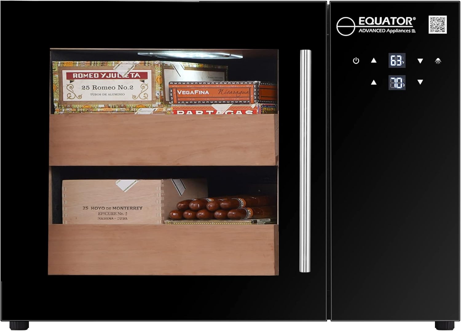 Equator Electric Cigar Humidor 40L / 1.4 Cu.Ft – Holds up to 150 Cigars, Temperature & Humidity Control, UV Glass Door, Cedar Shelves, Compressor Cooling, LED Touch Display, Freestanding 110V