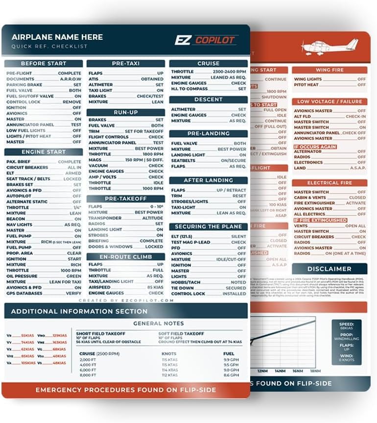 Checklist Aviación para Cessna 150K Laminado Durable