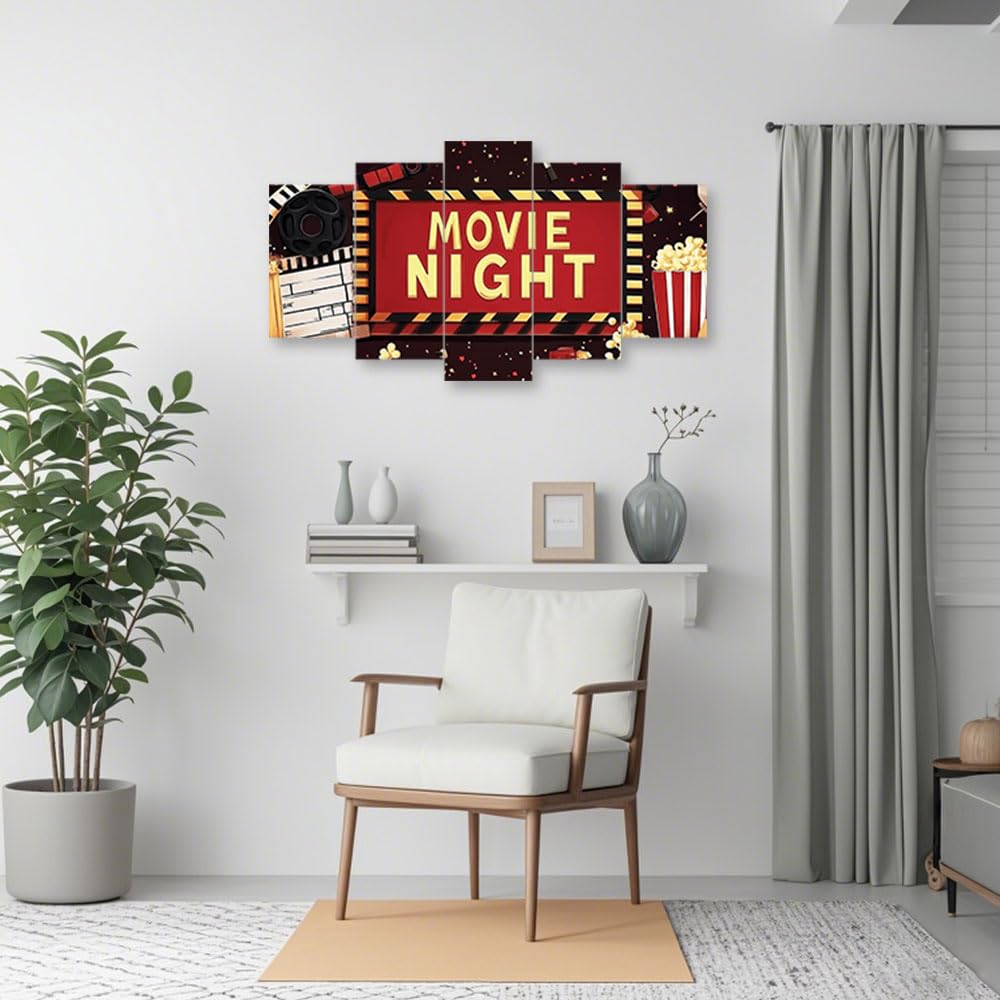 CXHOSTENT Film-Leinwandkunst Heimkino-Wanddekoration 5-teilig Filmnacht-Bilder Popcorn-Poster Film-Kunstwerk Heimdekoration gerahmt (20x35cmx2 20x45cmx2 20x55cmx1)