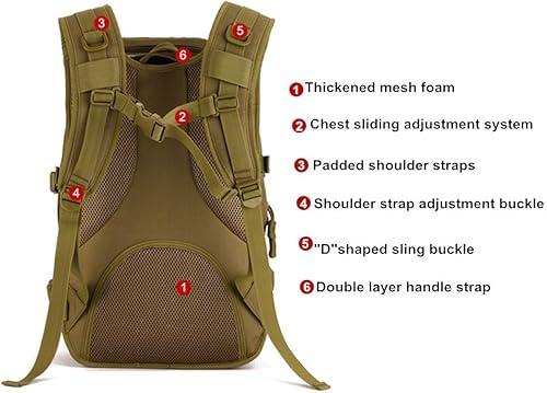 Vista 16 de UNISTRENGH 40L táctico militar Molle mochila agua y abrasión resistente al aire libre caza trekking bolsa, Negro -, Mochilas Daypack