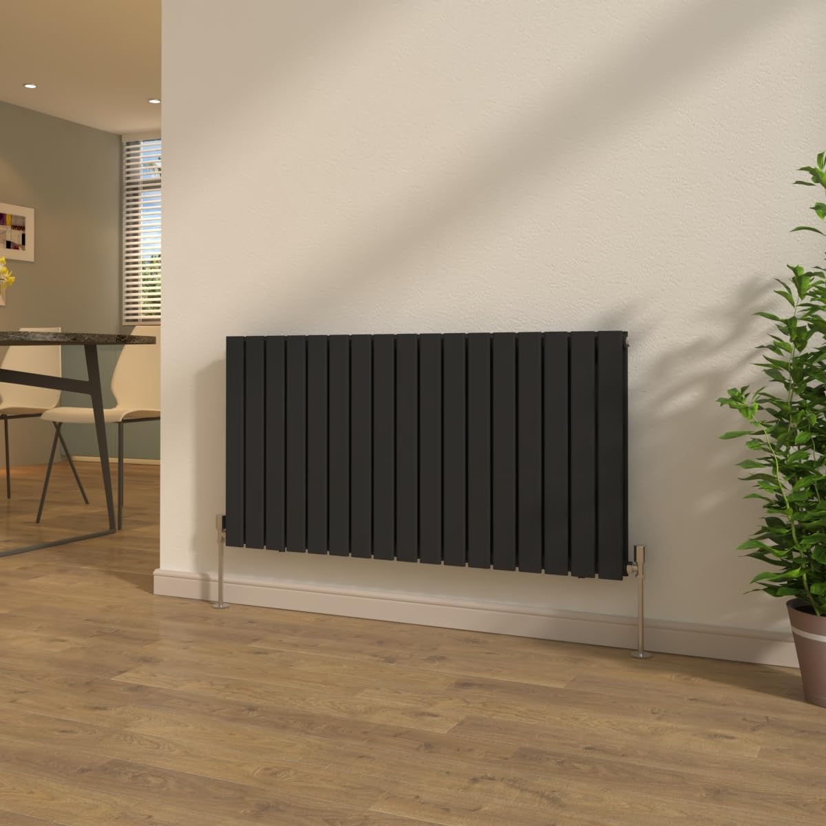 NRG Modern 600x1156mm Flat Panel Double Column Designer Radiator Horizontal Black Central Heating Rads + Free Angled Valves