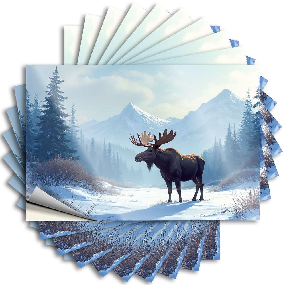 Fzfn Colour A Majestic Moose Stands In A Snowy Mountain Landscape. Unique Teens Stuff - Saying Hat Removable Vinyl Decal(12X18cm)