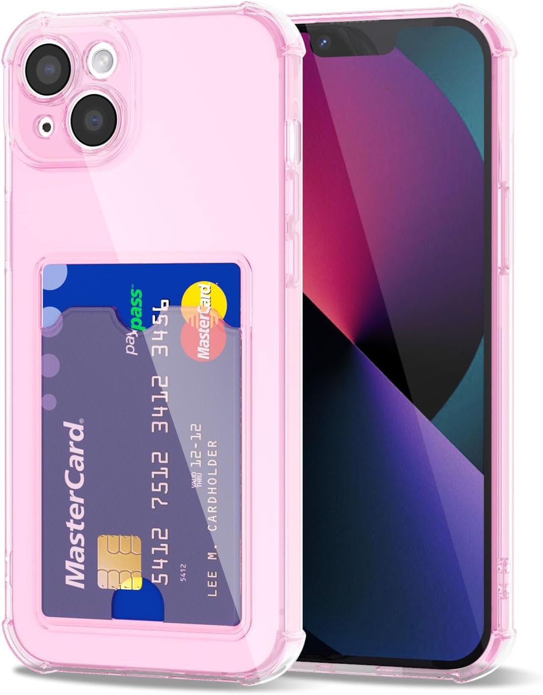 Svanove for iPhone 13 Mini Wallet Case with Card Holder, Cute Girly Clear Credit Card Slot Case, Thin Slim Silicone Rubber Transparent Hard Shell Camera Cover for Women Men, Light Pink