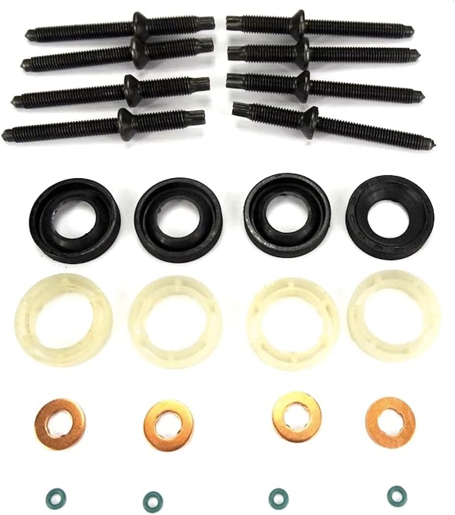 SET OF 4 INJECTOR SEAL SET INJECTOR SEALS , PROTECTORS ,COPPER WASHERS ,O-RING & 8 INJECTOR STUD 1982A0 , 1609848280 , 3M5Q9D927BA, 3M5Q9R524AA, 157471