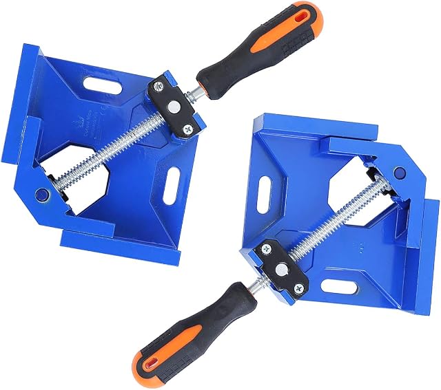 TOPWAY 90 Degree Right Angle Clamp, 2PCs Set Single Handle Corner Vice Aluminum Alloy Adjustable Swing Bench Tool for DIY Woodworking Welding Cabinet Drawer Carpenter, Blue 402308