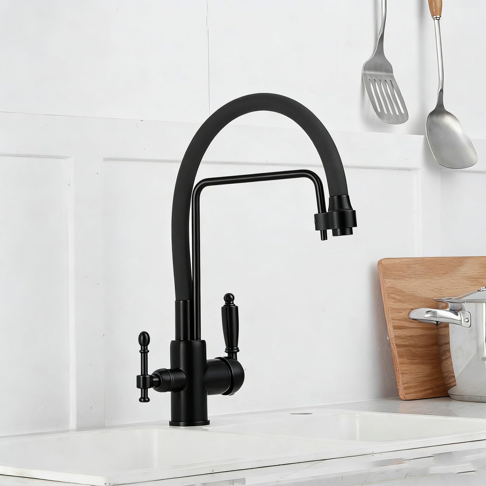 Fanjubei Black Kitchen Copper Hot And Cold Water Purified Water Sink Faucet