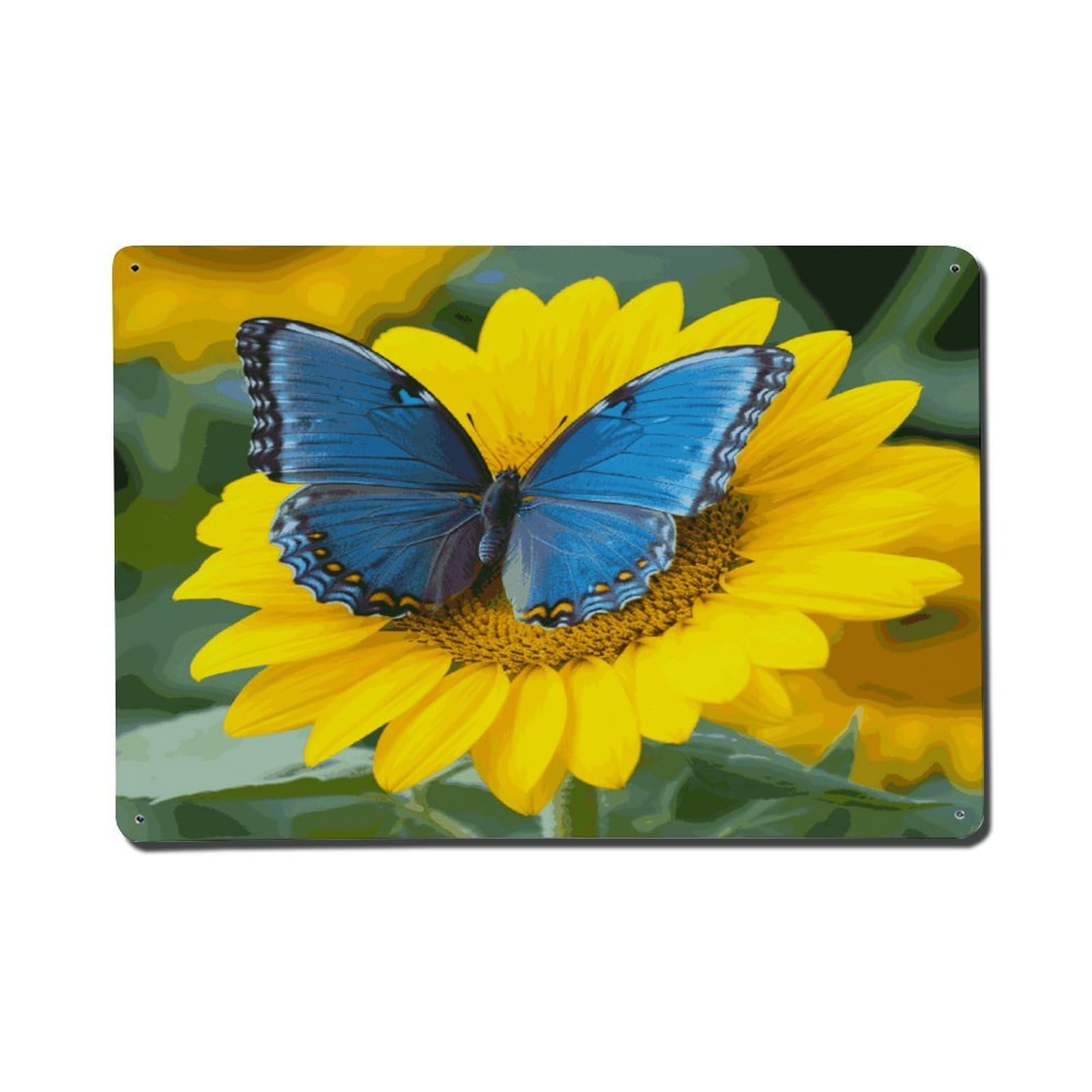Adfgyerh Style Sunflower Blue Butterfly Metal Signs Funny, Aluminum Tin Sign Indoor Outdoor Decor, Vintage Signs For Home Office Kitchen Bar Cafe Garden Farmhouse Wall Decor