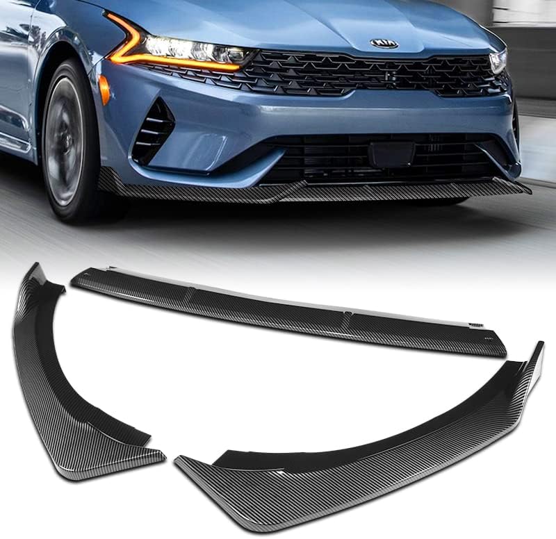 3PCS Front Bumper Lip Kit fit for compatible with 2021-2024 Kia Optima K5, STP-Style Splitter Trim Protection Spoiler, Air-Dam-Chin-Diffuser (Carbon Look)