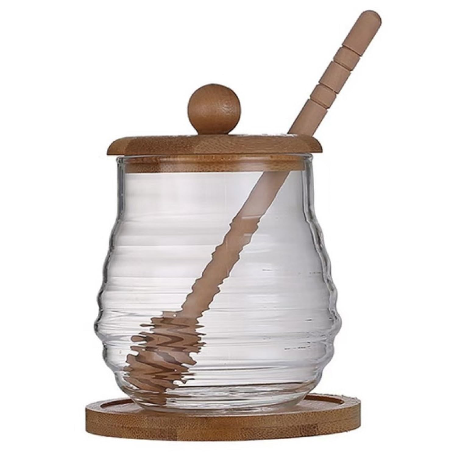 EdirFtra Glass Honey Jar 350ml with Bamboo Lid & Dipper