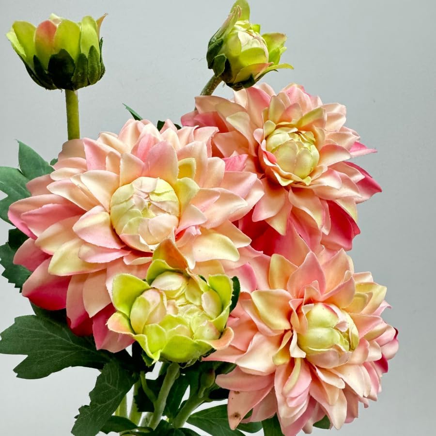 3 Pieces Pink Artificial Dahlias,21"Silk Flowers with Stems,Winter Flowers Artificial for Decoration,Long Stem Artificial Flowers for Tall Vase,Wedding Party Decor Spring Decorations for Home (Pink) - Image 2