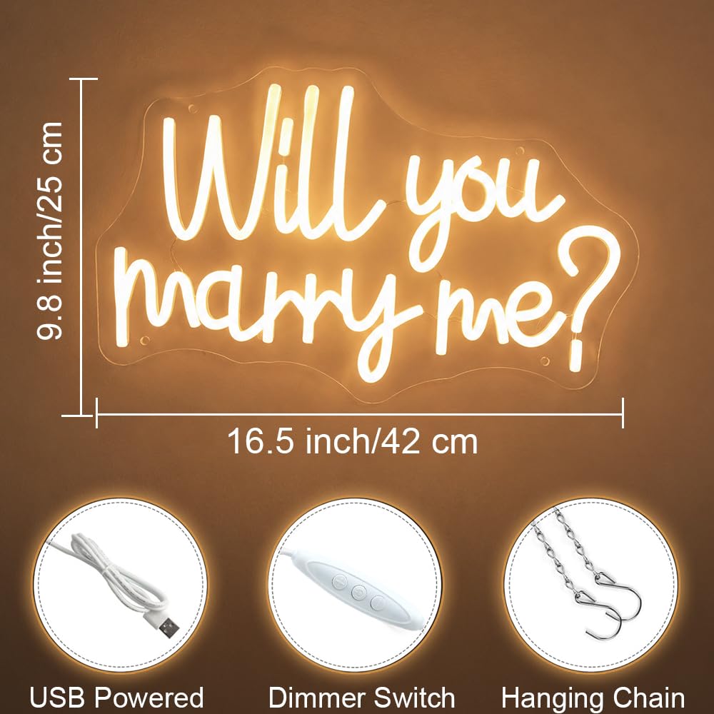 Neonschild mit Aufschrift "Will You Marry Me" für Hintergrund, Acryl-Antragsschild mit LED-Licht, Buchstaben für Heiratsantrag, Dekorationen, Hochzeit, Valentinstag, Verlobung, Party