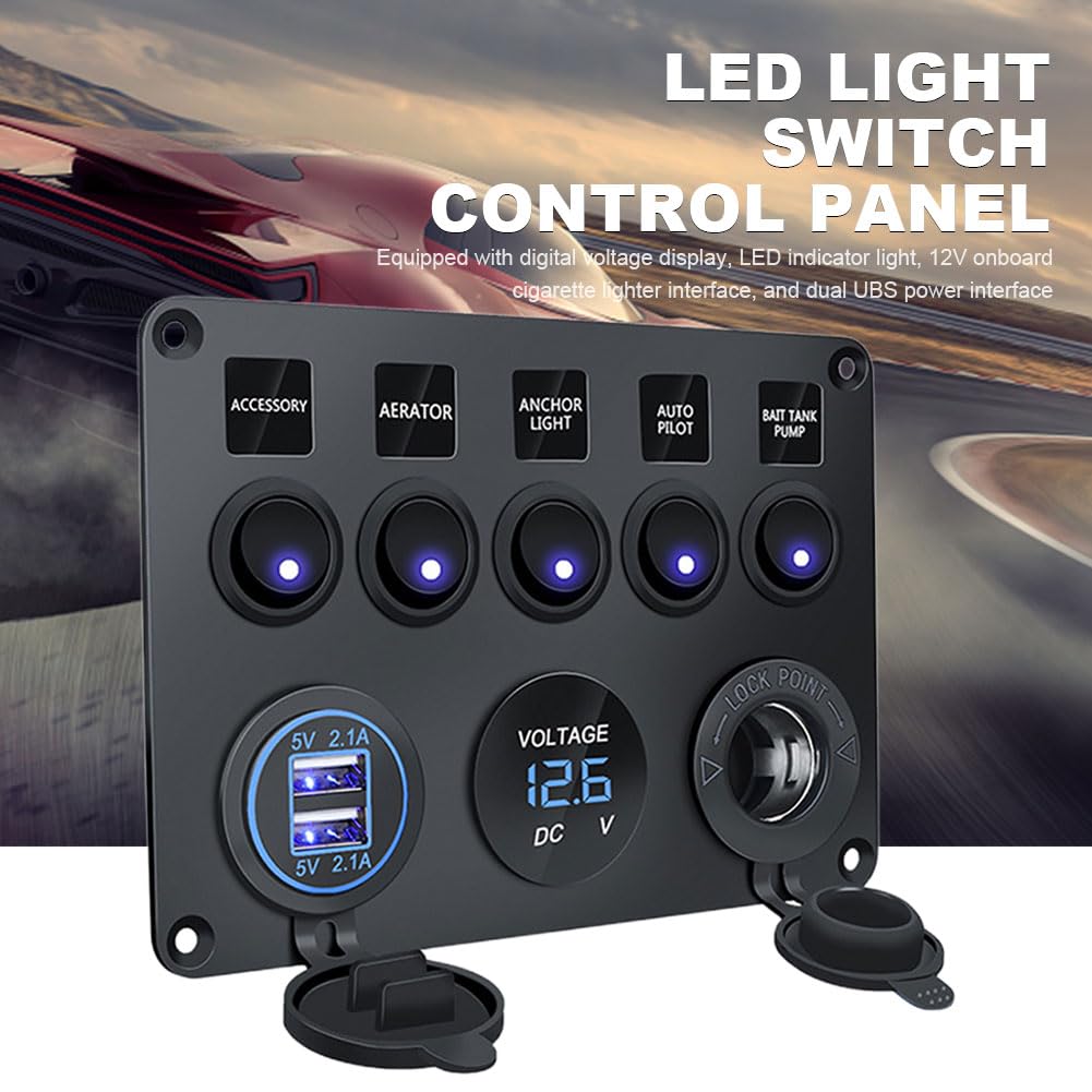 LED Car Charger 12V Switch Panel Power Outlet 4.2A Dual USB Charger Digital Voltmeter Switch Combo for Boats Trucks Car Campers(Green no Switch 2)