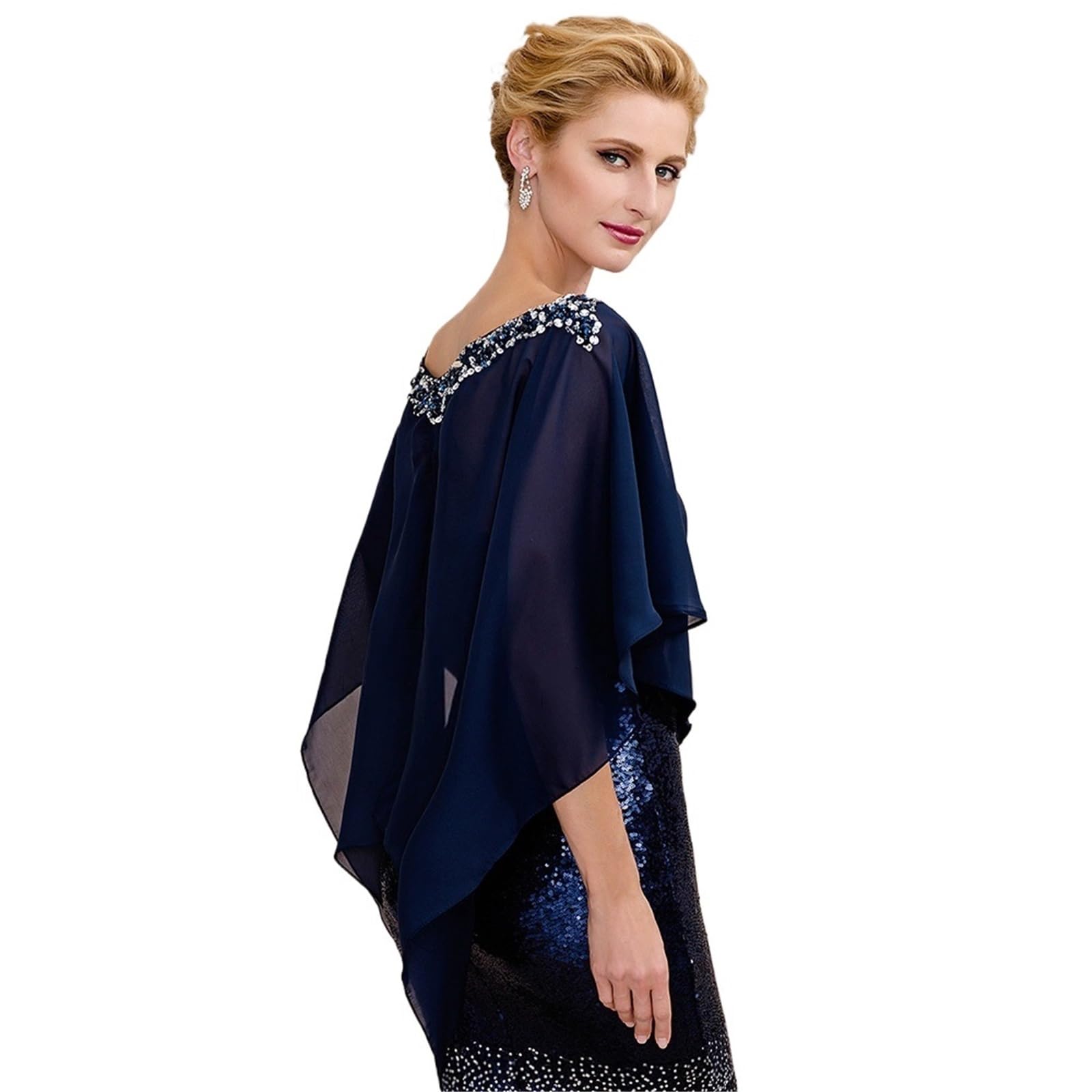 Coprispalle Donna Elegante scialle in chiffon da sposa, da sposa, da donna, con perline, for feste e serate.