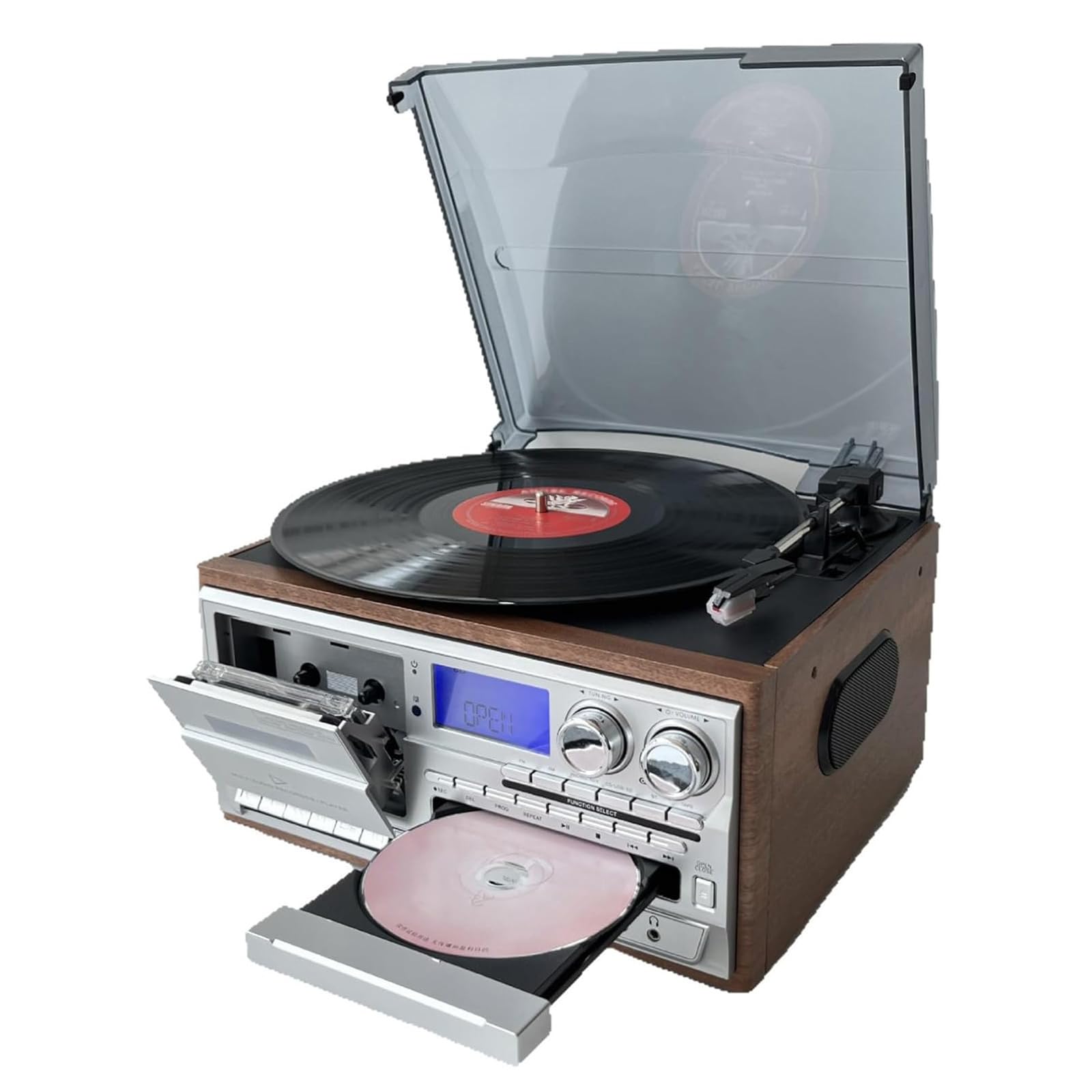 Giradischi retrò, Lettore CD 10 in 1 con Bluetooth E Lettore di Cassette, Giradischi A 3 velocità E Lettore di Cassette, con Telecomando E Altoparlanti Integrati, per Intrattenimento, Ufficio