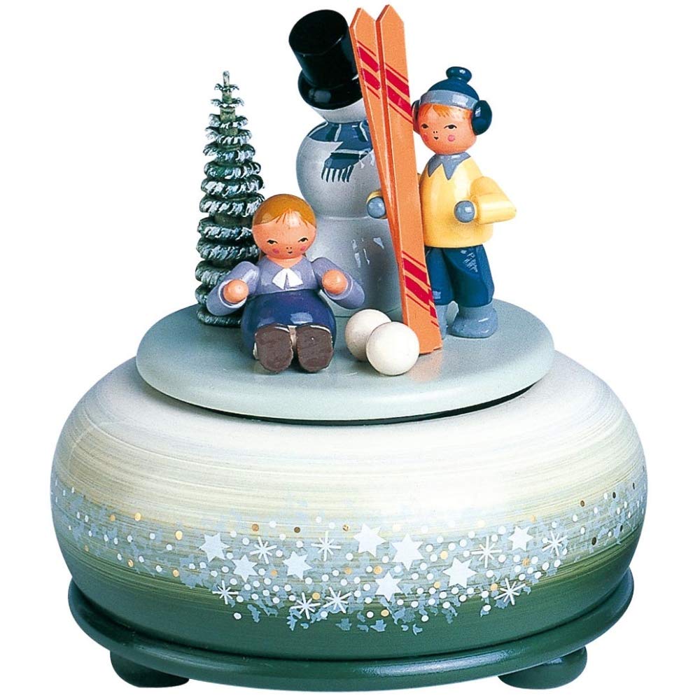 13024 Spieldose klein Winterfreuden Ski, 14 cm