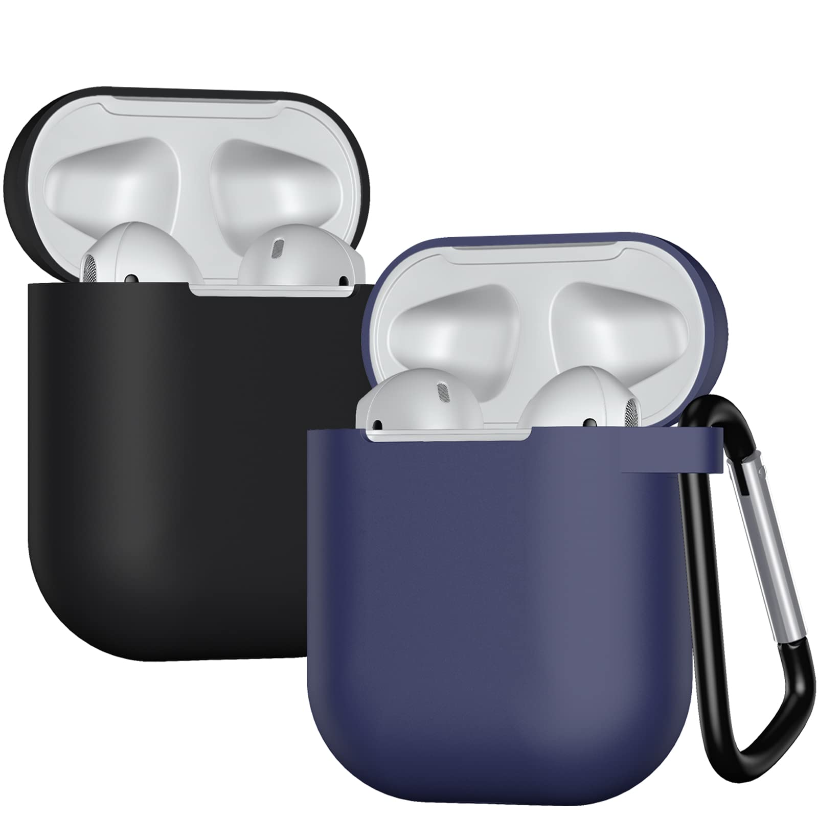2 Pack AirPods Case Cover, Full Protective Soft Silicone Skin Cover with Keychain Shock-Absorbing Protective Case for Apple Airpods 2nd 1st Generation for Women Men Girls Boys (Black/Navy Blue)