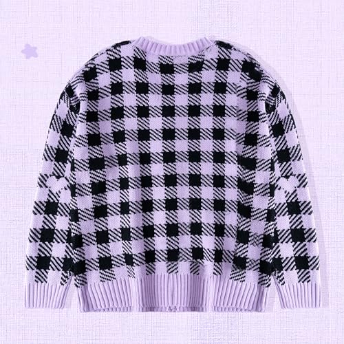 Image of Kawaii Cartoon Cardigan Sweaters for Women Girls Long Sleeve Open Front Knit Cardigans Plaid JK School Uniform