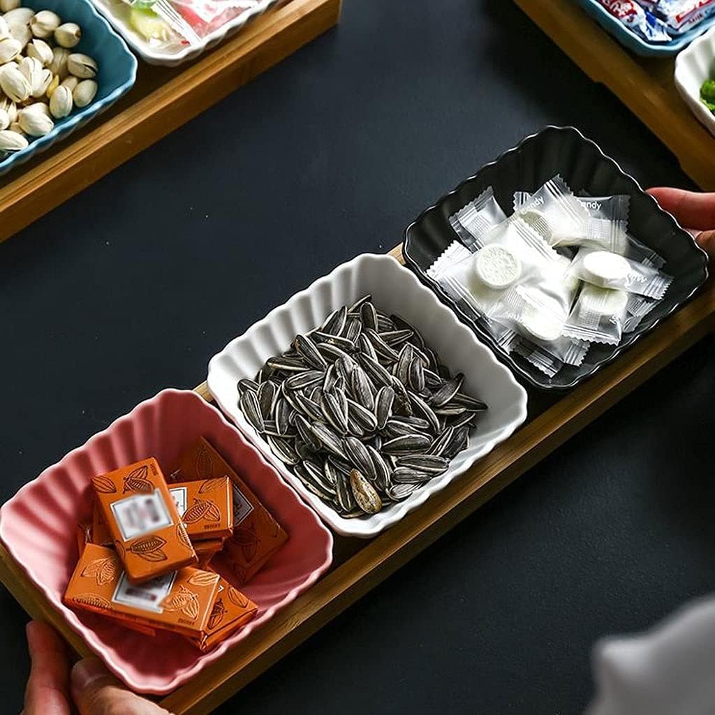Dip Bowls Set Soy Sauce Dish/Bowls Sauce Dish Ceramic Dipping Bowls 3 Compartment Divided Soy Sauce Dish with Tray Appetizer Plates for Snack Dessrt Bowls or Ketchup BBQ Sauce Seasoning Dipping Sauce