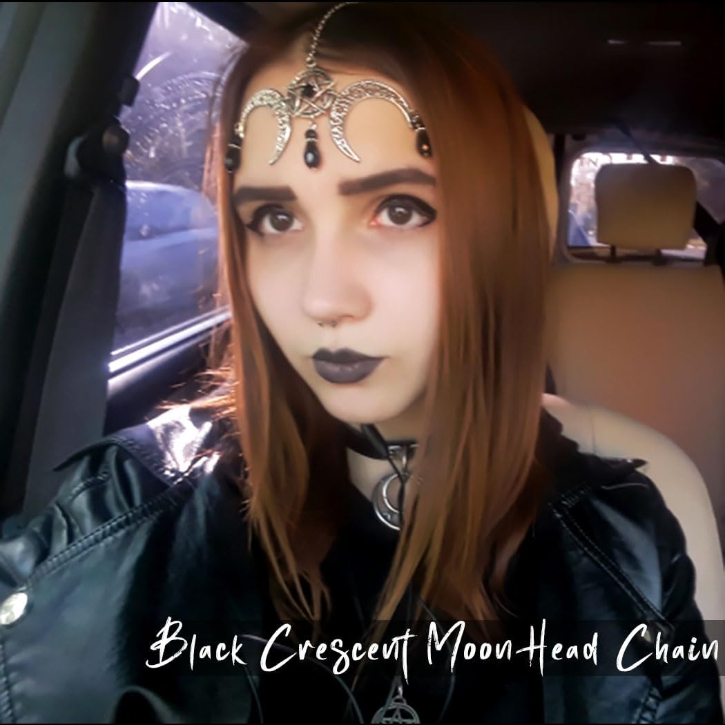 Tgirls Black Rhinestone Head Chain Crescent Moon Headpiece Witch Hair Accessories for Halloween