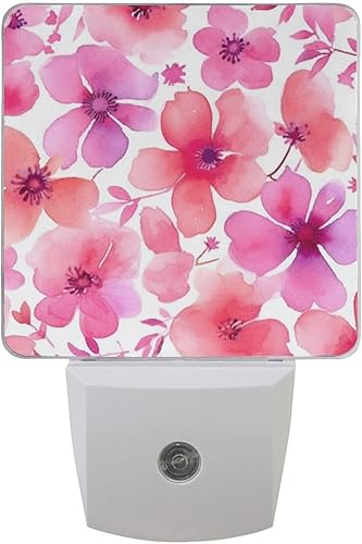 Acuarela rosa flor luz nocturna enchufe en la pared decorativo auto sensor de atardecer a amanecer lámpara de noche LED 2 unidades 3 x 4.5 x 1.4