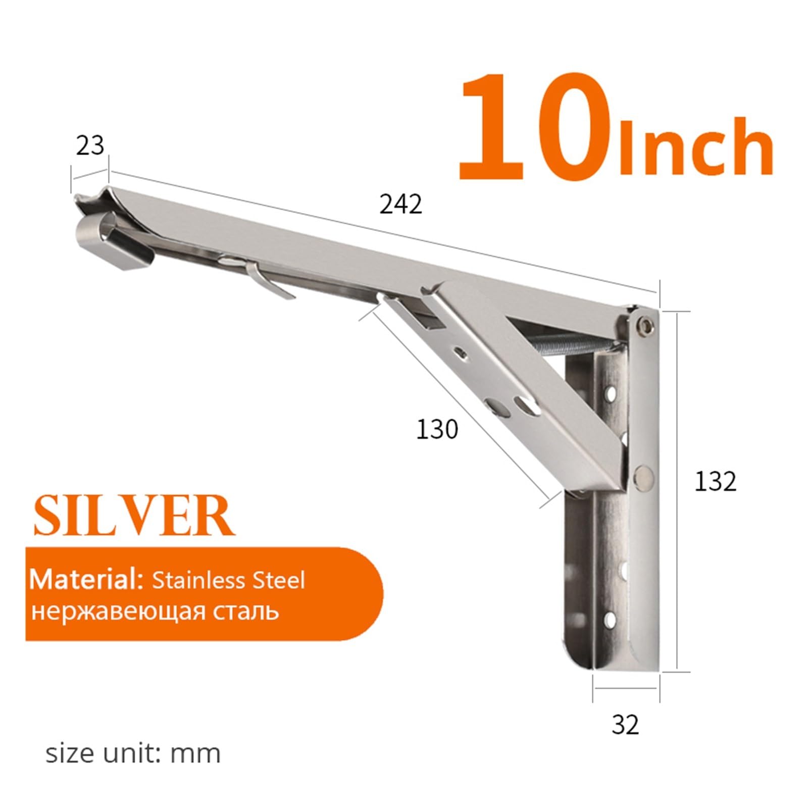soporte plegable para estantería, 2 soportes de estante acero inoxidable ajustables for montar en(Silver 10inch)