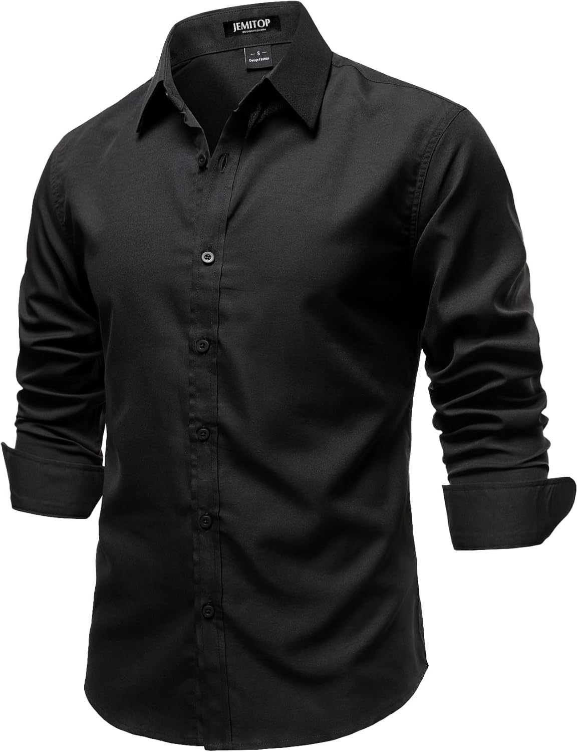JEMITOP Mens Stretch Vintage Slim Fit Button Down Shirts Business Casual Long Sleeve Dress Shirt - Image 2